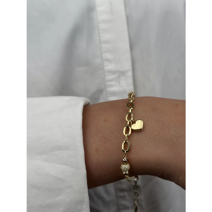 14 Ayar Altın Kalpli Bileklik 1050