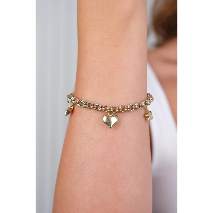 14 Ayar Altın Kalpli Yıldızlı Bileklik 989