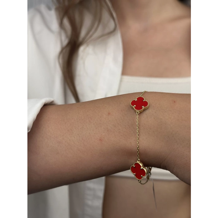 14 Ayar Altın Kırmızı Yonca Bileklik 1017