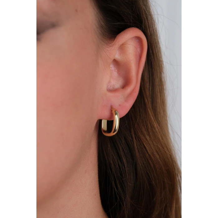 14 Ayar Altın Köşeli Halka Küpe 893