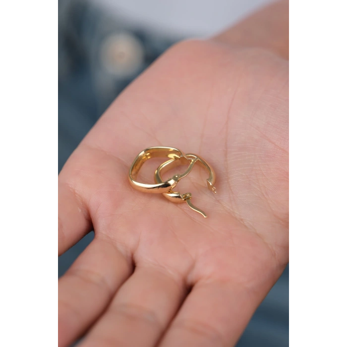 14 Ayar Altın Köşeli Halka Küpe 893