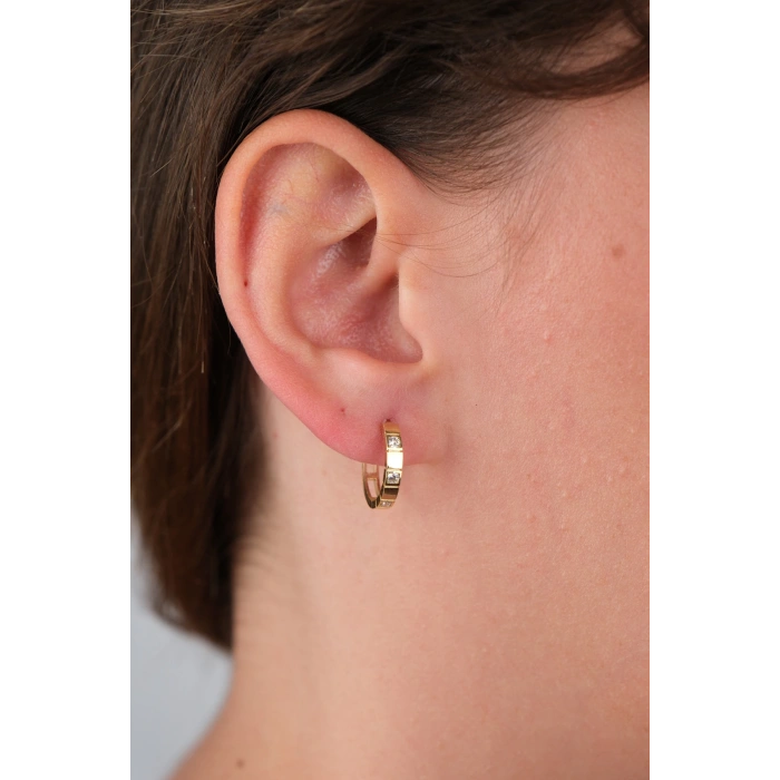 14 Ayar Altın Küçük Taşlı Halka Küpe 709