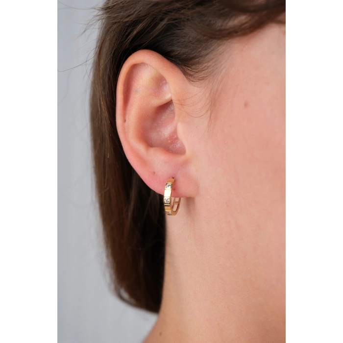 14 Ayar Altın Küçük Taşlı Halka Küpe 709