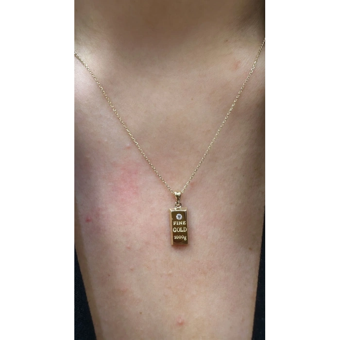 14 Ayar Altın Külçe Kolye 909