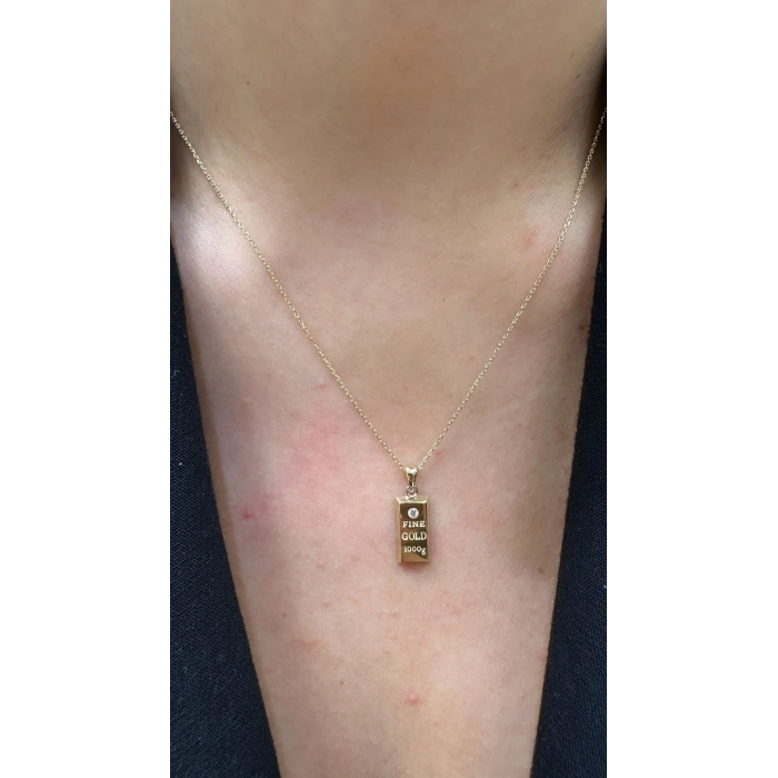 14 Ayar Altın Külçe Kolye 909