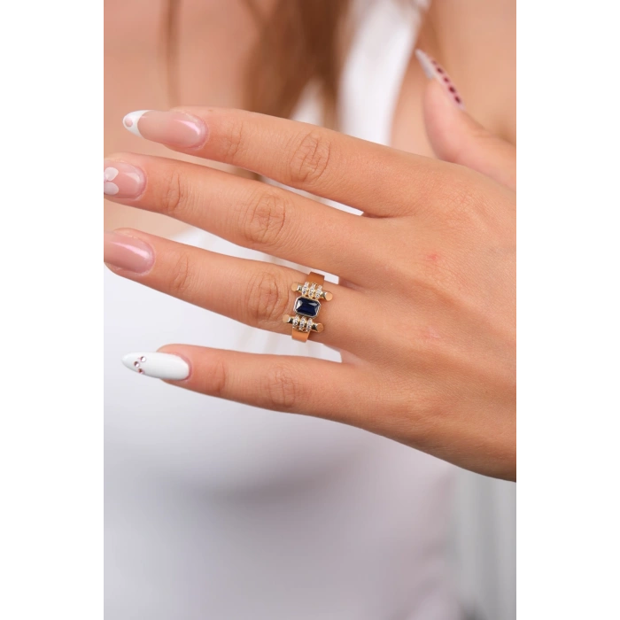 14 Ayar Altın Mavi Taşlı Yüzük 926