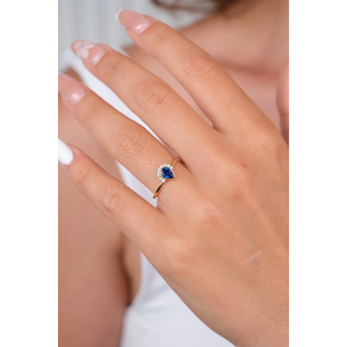 14 Ayar Altın Mavi Taşlı Yüzük 942