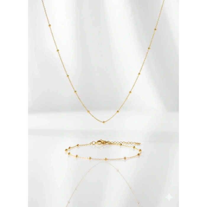 14 Ayar Altın Mini Dorikalı Kolye-Bileklik SET 106