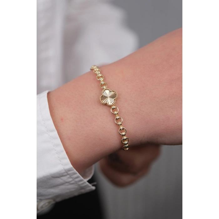 14 Ayar Altın Mini Dorikalı Yonca Bileklik 999