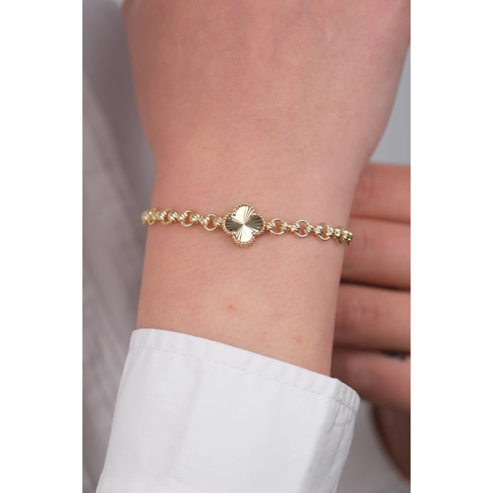 14 Ayar Altın Mini Dorikalı Yonca Bileklik 999