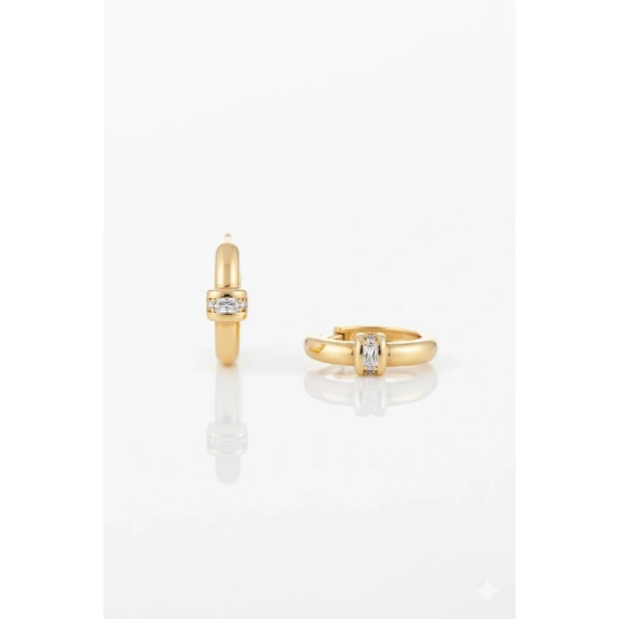 14 Ayar Altın Minimal Taşlı Halka Küpe 1182