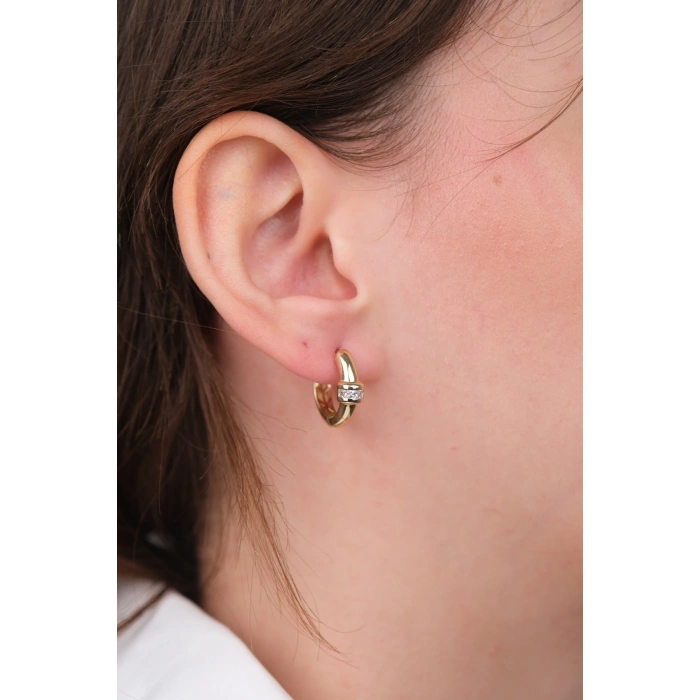 14 Ayar Altın Minimal Taşlı Halka Küpe 1182