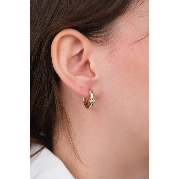 14 Ayar Altın Minimal Taşlı Halka Küpe 1182