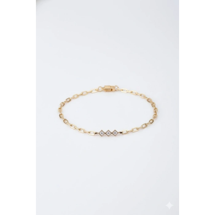 14 Ayar Altın Minimal Taşlı Üçgen Şekilli Bileklik 1071