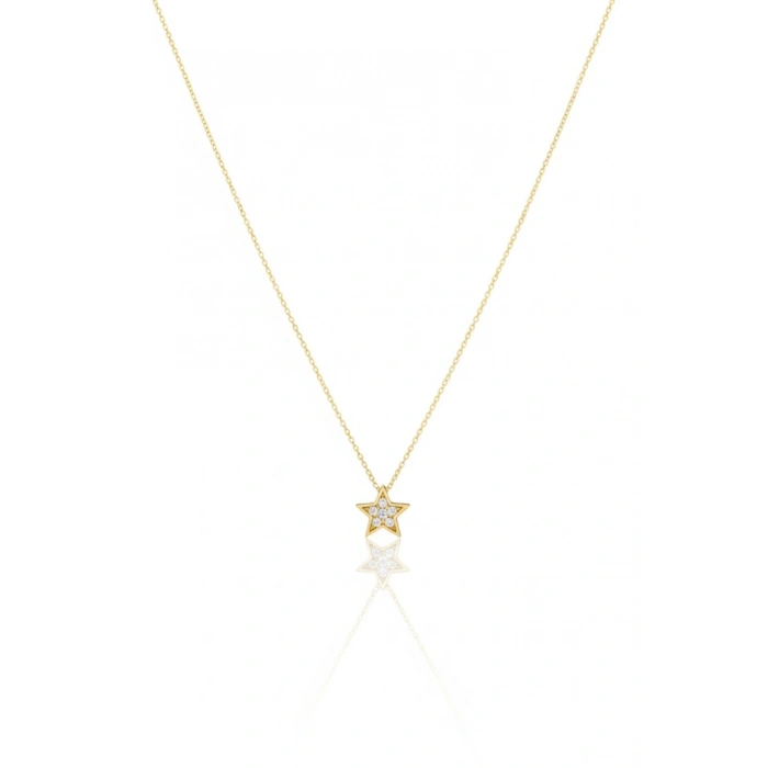 14 Ayar Altın Minimal Taşlı Yıldız Kolye 509