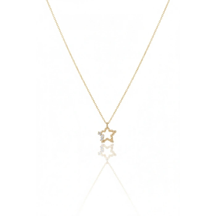 14 Ayar Altın Minimal Taşlı Yıldız Kolye 659