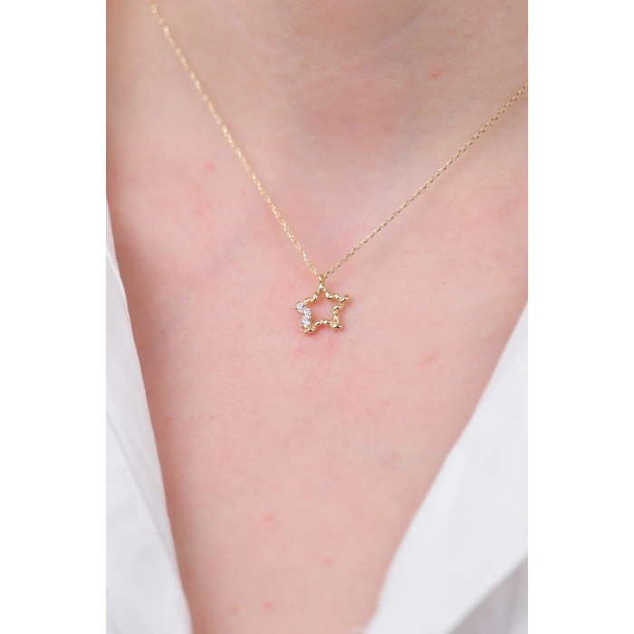 14 Ayar Altın Minimal Taşlı Yıldız Kolye 659