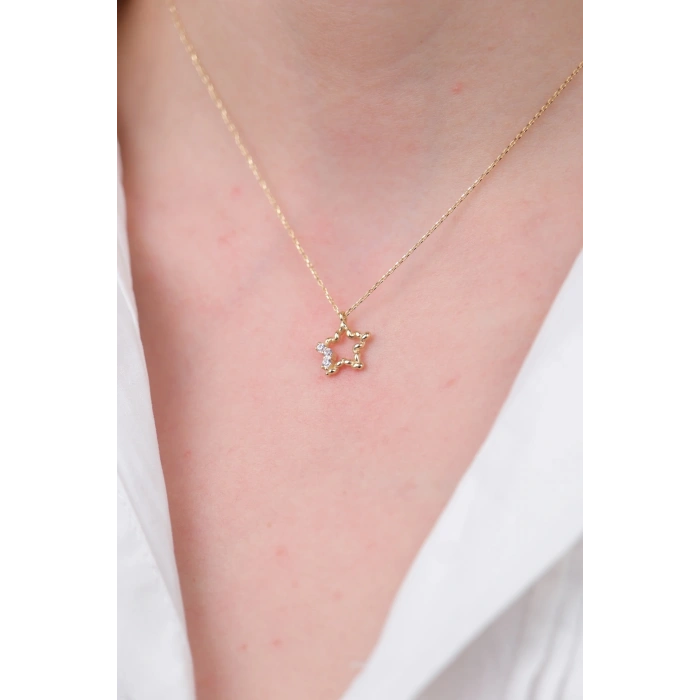 14 Ayar Altın Minimal Taşlı Yıldız Kolye 659