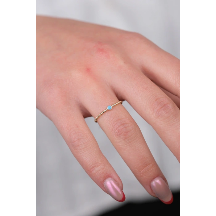 14 Ayar Altın Minimal Top Top Firuze Yüzük 1018