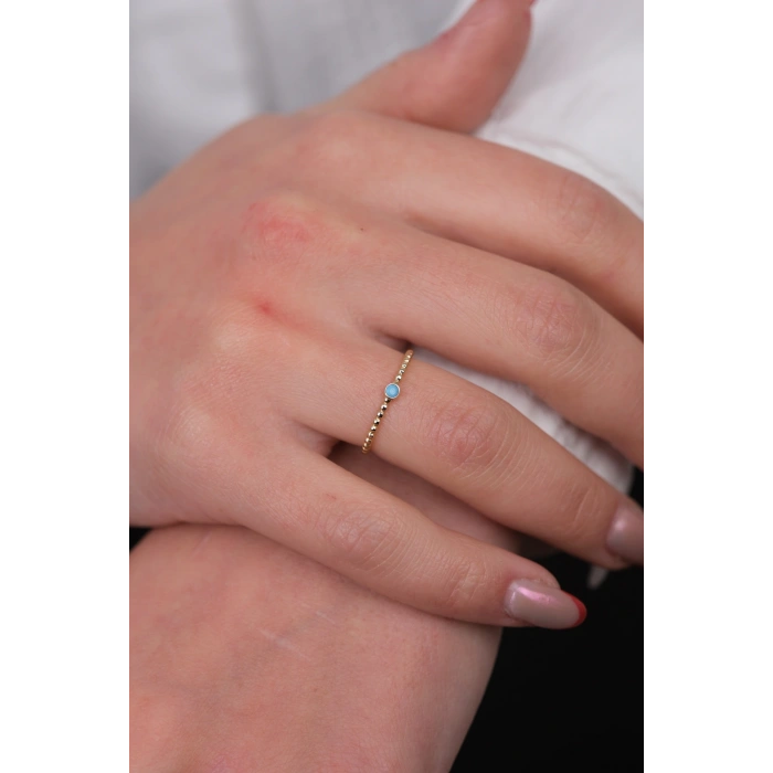 14 Ayar Altın Minimal Top Top Firuze Yüzük 1018