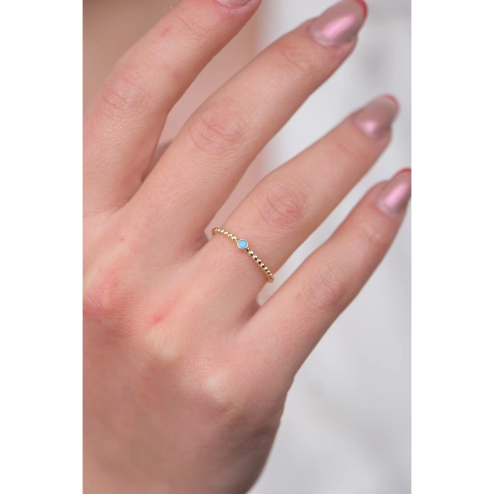 14 Ayar Altın Minimal Top Top Firuze Yüzük 1018