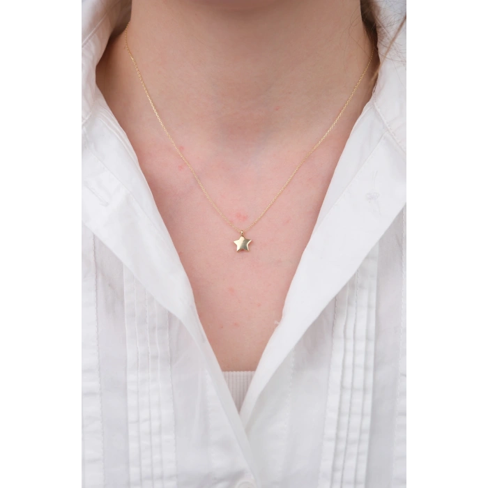 14 Ayar Altın Minimal Yıldız Kolye 608