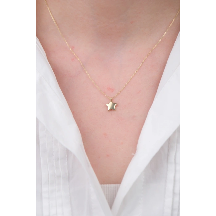 14 Ayar Altın Minimal Yıldız Kolye 608