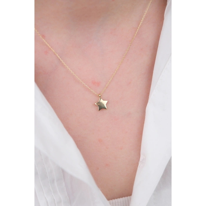 14 Ayar Altın Minimal Yıldız Kolye 608