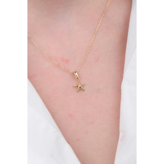 14 Ayar Altın Minimal Yıldız Kolye 651