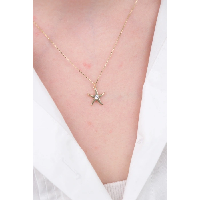 14 Ayar Altın Minimal Yıldız Kolye 713