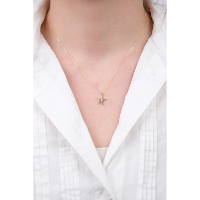 14 Ayar Altın Minimal Yıldız Kolye 713