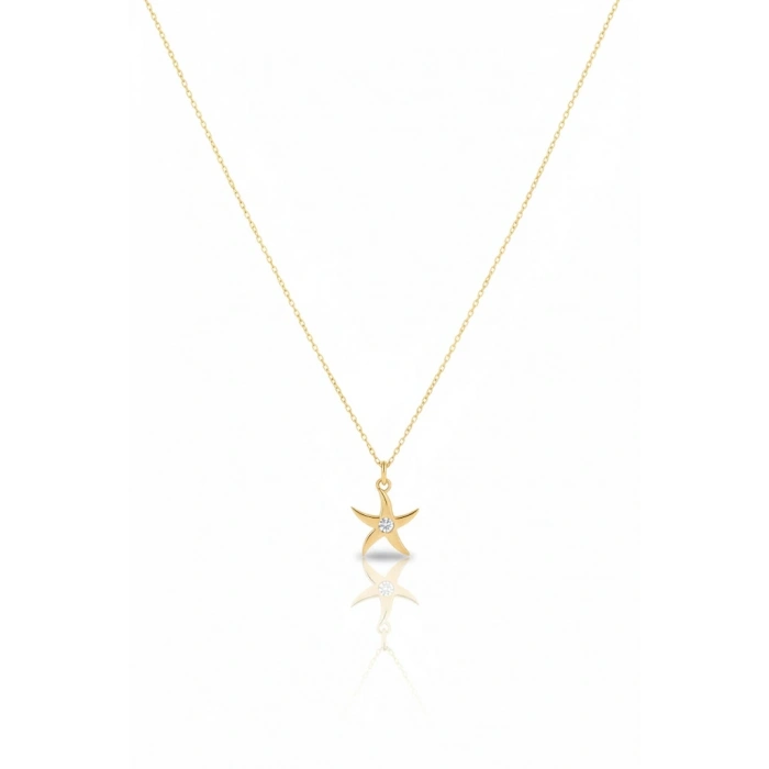 14 Ayar Altın Minimal Yıldız Kolye 713