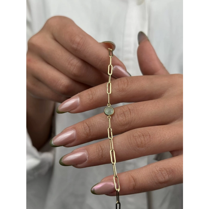 14 Ayar Altın Mint Yeşili Boncuk Bileklik 1074