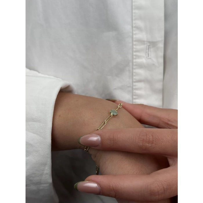 14 Ayar Altın Mint Yeşili Boncuk Bileklik 1074