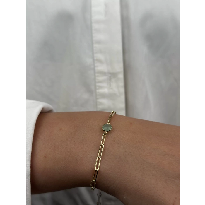 14 Ayar Altın Mint Yeşili Boncuk Bileklik 1074