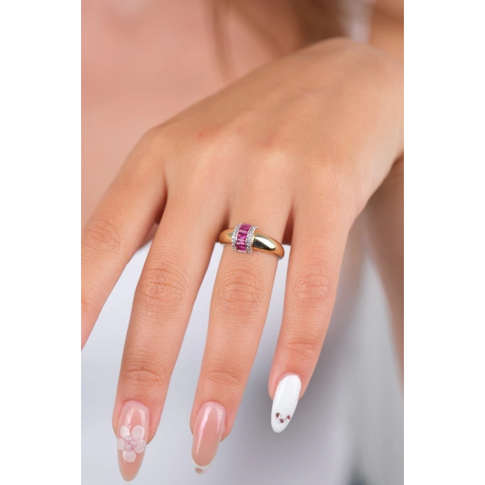 14 Ayar Altın Mor Taşlı Yüzük 925