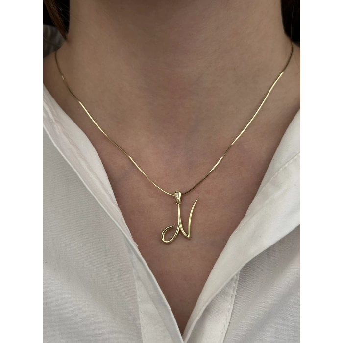 14 Ayar Altın N Harfi Kolye Ucu 437