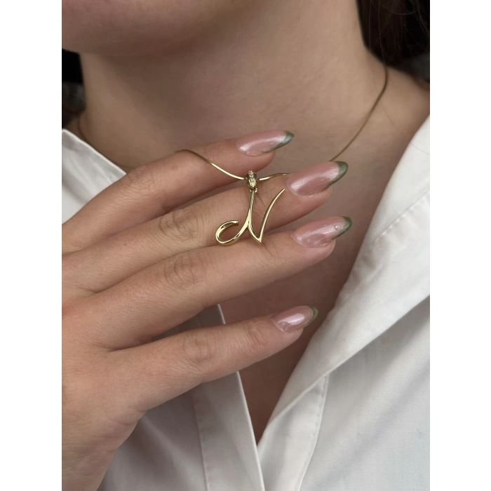 14 Ayar Altın N Harfi Kolye Ucu 437