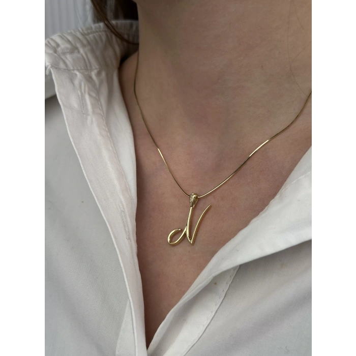 14 Ayar Altın N Harfi Kolye Ucu 437