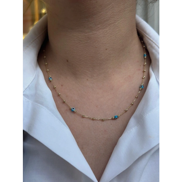 14 Ayar Altın Mini Dorika Göz Kolye-Bileklik SET 105