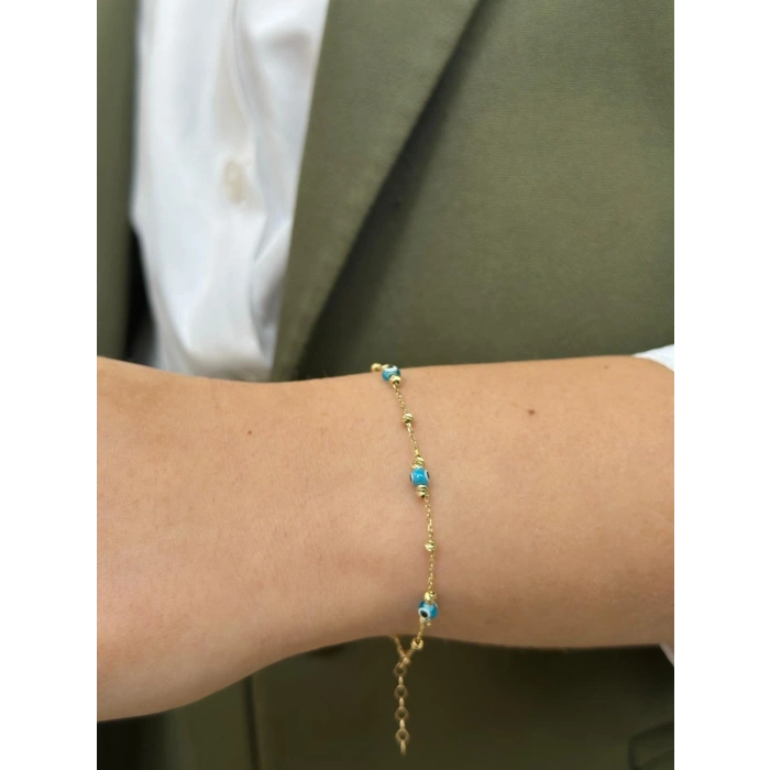 14 Ayar Altın Mini Dorika Göz Kolye-Bileklik SET 105