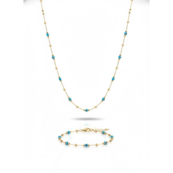 14 Ayar Altın Mini Dorika Göz Kolye-Bileklik SET 105