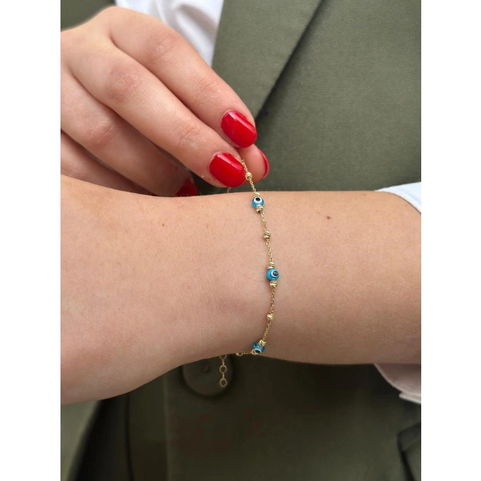 14 Ayar Altın Mini Dorika Göz Kolye-Bileklik SET 105