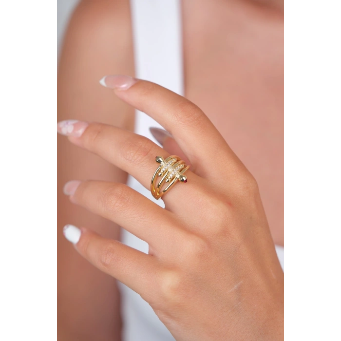 14 Ayar Altın Ok Detay Yüzük 914