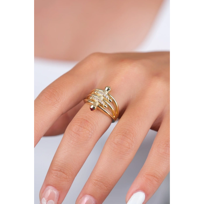 14 Ayar Altın Ok Detay Yüzük 914