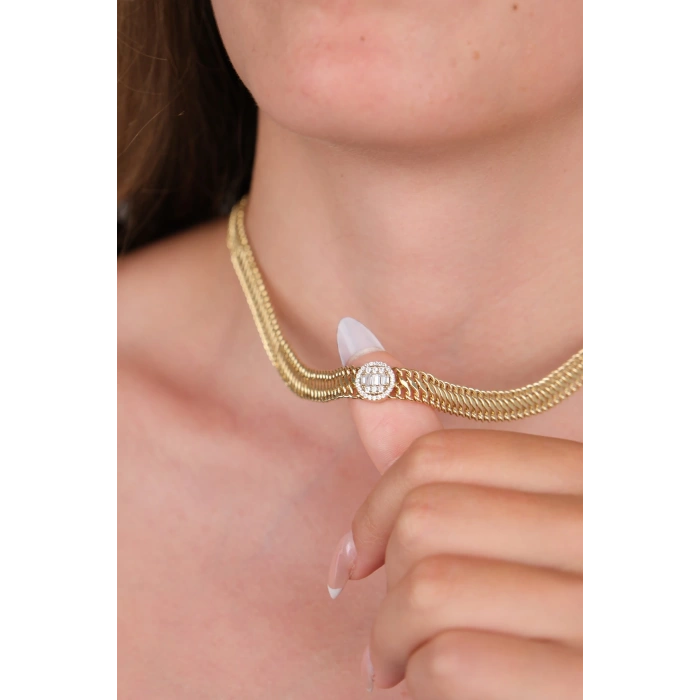 14 Ayar Altın Ortası Taşlı Kolye 382