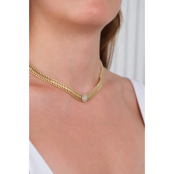 14 Ayar Altın Ortası Taşlı Kolye 382