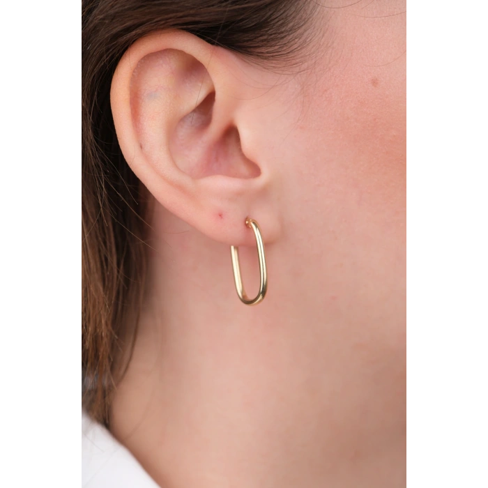 14 Ayar Altın Oval Halka Küpe 1101