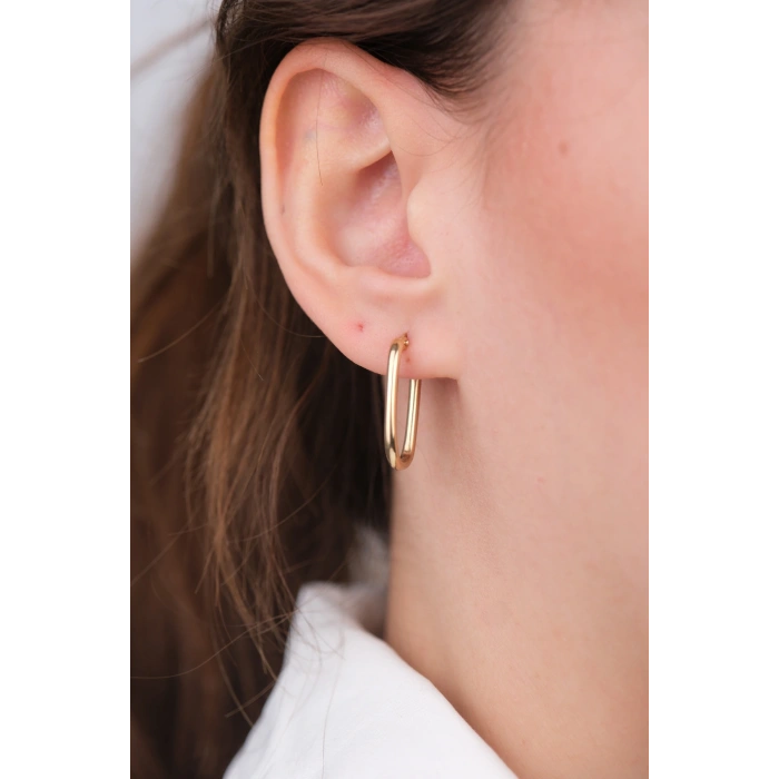 14 Ayar Altın Oval Halka Küpe 1101