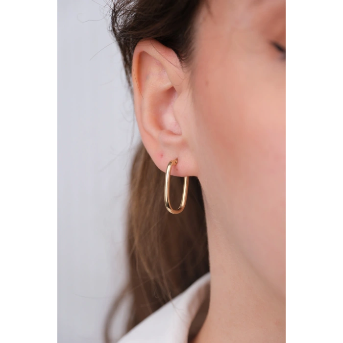 14 Ayar Altın Oval Halka Küpe 1101